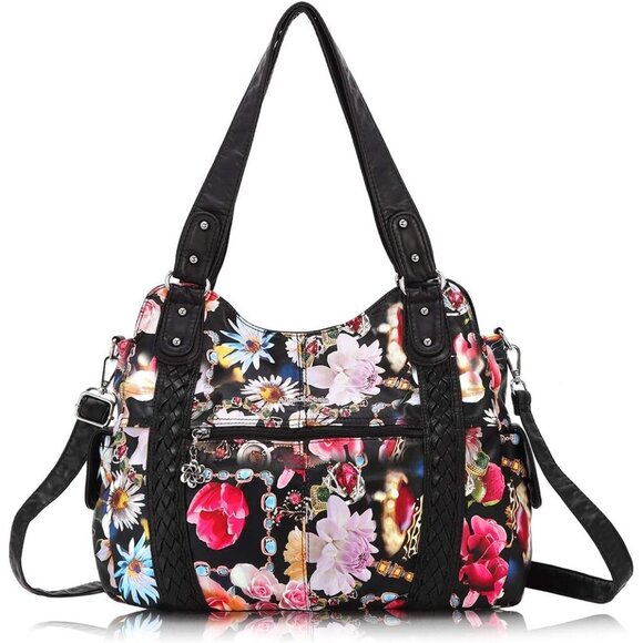 Handbags - Elegant Hobo Handbag for Women - Spacious Washed PU Leather Shoulder Bag